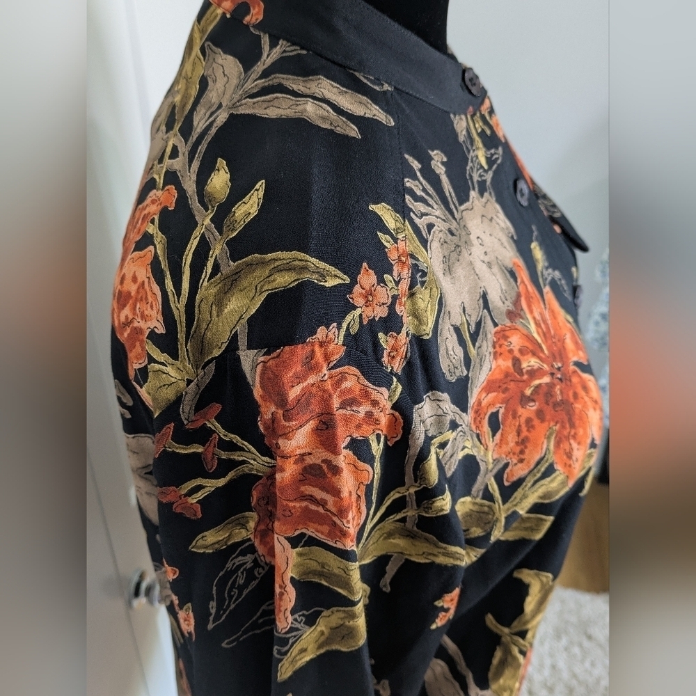 Vintage Caroline Little Women Floral Mandarin Collar Button Down Tunic Shirt Sz6 - Picture 8 of 12